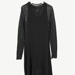 Sarah Pacini Black Knit Long-Sleeve Midi Dress